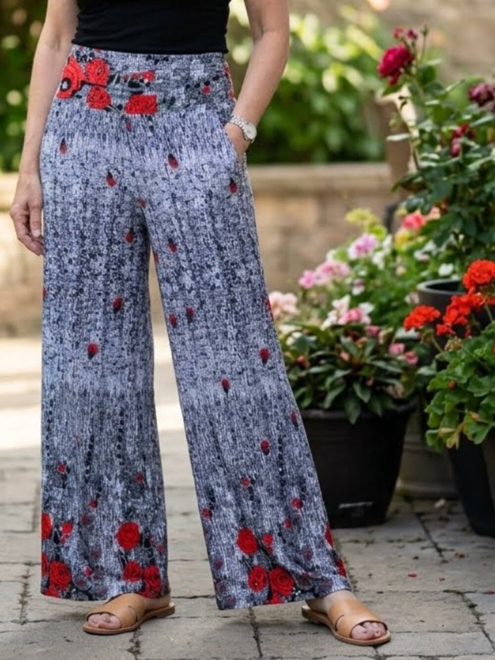 Casual Land Women's Palazzo Wide Leg Pants Fold Over Waistband High Waist S/P